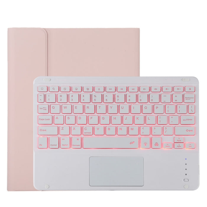TG11BCS Funda para tableta de cuero de microfibra con teclado blanco Bluetooth desmontable para iPad Pro de 11 pulgadas (2020), con retroiluminación, panel táctil, ranura para bolígrafo y soporte