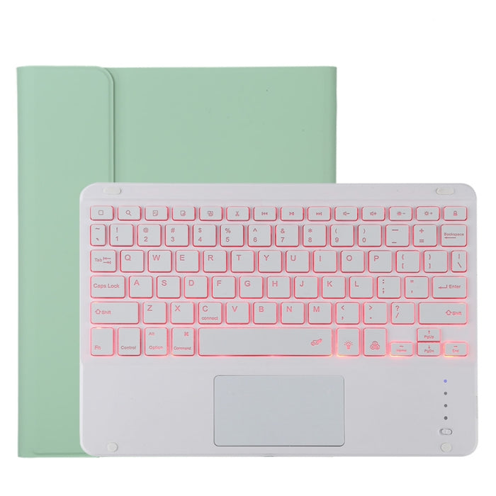 TG11BCS Funda para tableta de cuero de microfibra con teclado blanco Bluetooth desmontable para iPad Pro de 11 pulgadas (2020), con retroiluminación, panel táctil, ranura para bolígrafo y soporte