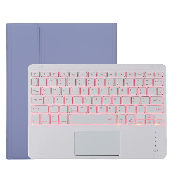 TG11BCS Funda para tableta de cuero de microfibra con teclado blanco Bluetooth desmontable para iPad Pro de 11 pulgadas (2020), con retroiluminación, panel táctil, ranura para bolígrafo y soporte