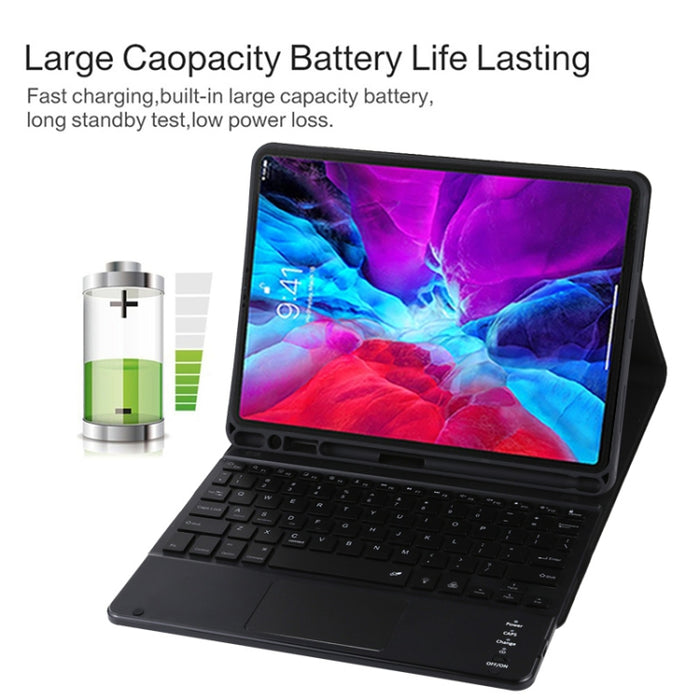 TG11BCS Funda para tableta de cuero de microfibra con teclado negro Bluetooth desmontable para iPad Pro de 11 pulgadas (2020), con retroiluminación, panel táctil, ranura para bolígrafo y soporte