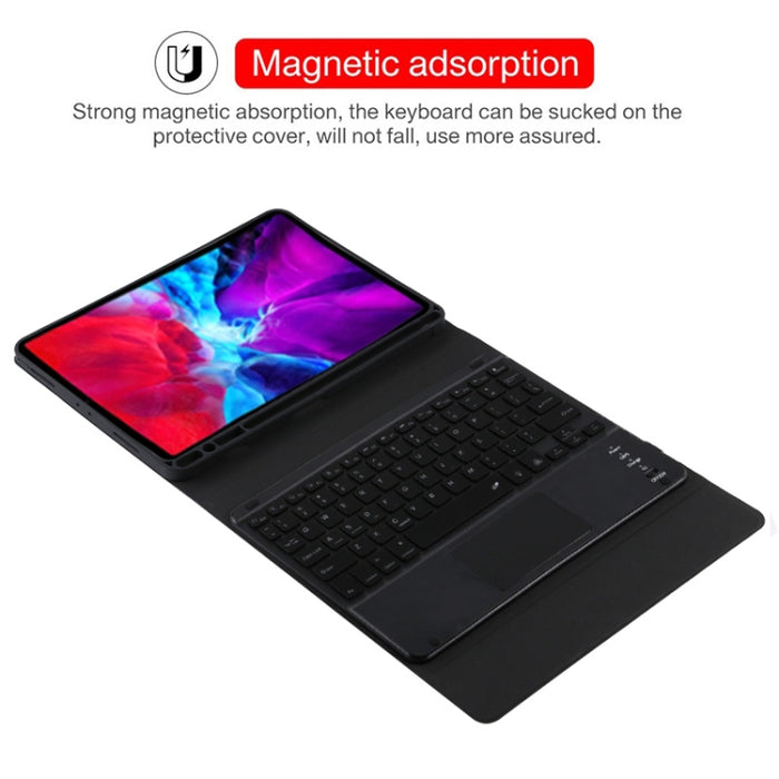 TG11BCS Funda para tableta de cuero de microfibra con teclado negro Bluetooth desmontable para iPad Pro de 11 pulgadas (2020), con retroiluminación, panel táctil, ranura para bolígrafo y soporte