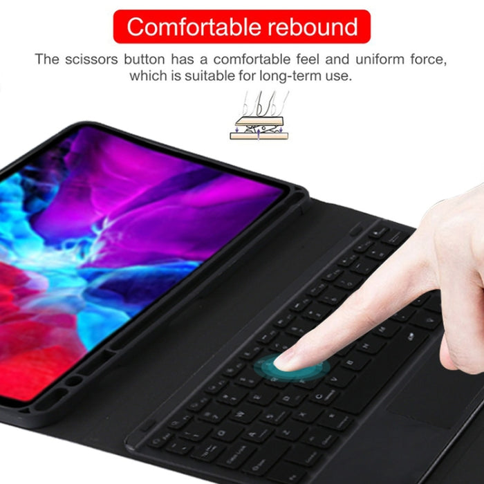 TG11BCS Funda para tableta de cuero de microfibra con teclado negro Bluetooth desmontable para iPad Pro de 11 pulgadas (2020), con retroiluminación, panel táctil, ranura para bolígrafo y soporte