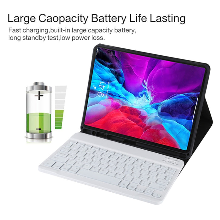 TG11BS Funda para tableta de cuero de microfibra con teclado blanco Bluetooth desmontable para iPad Pro de 11 pulgadas (2020), con retroiluminación, ranura para bolígrafo y soporte