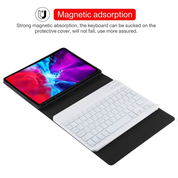 TG11BS Funda para tableta de cuero de microfibra con teclado blanco Bluetooth desmontable para iPad Pro de 11 pulgadas (2020), con retroiluminación, ranura para bolígrafo y soporte