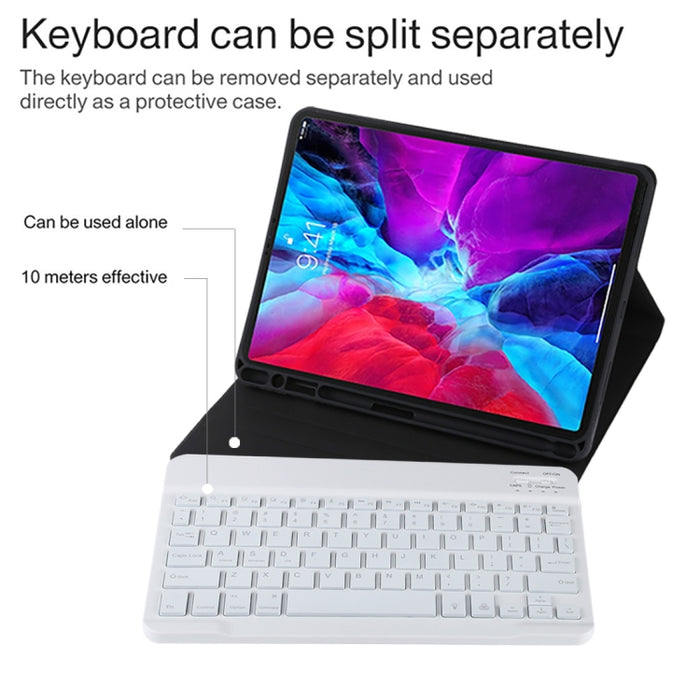 TG11BS Funda para tableta de cuero de microfibra con teclado blanco Bluetooth desmontable para iPad Pro de 11 pulgadas (2020), con retroiluminación, ranura para bolígrafo y soporte