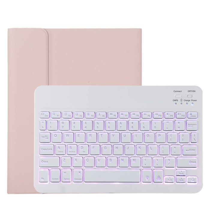 TG11BS Funda para tableta de cuero de microfibra con teclado blanco Bluetooth desmontable para iPad Pro de 11 pulgadas (2020), con retroiluminación, ranura para bolígrafo y soporte