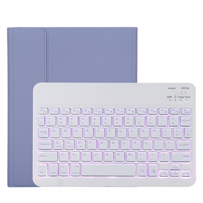 TG11BS Funda para tableta de cuero de microfibra con teclado blanco Bluetooth desmontable para iPad Pro de 11 pulgadas (2020), con retroiluminación, ranura para bolígrafo y soporte