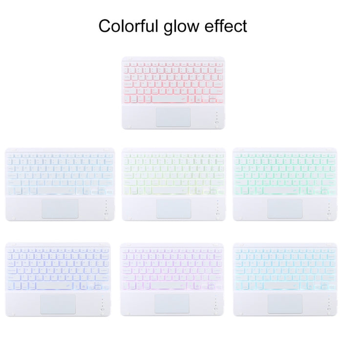TG-102BCS Teclado blanco Bluetooth desmontable + Funda de cuero de microfibra para tableta para iPad de 10,2 pulgadas / iPad Air (2019), con panel táctil, retroiluminación, ranura para lápiz y soporte