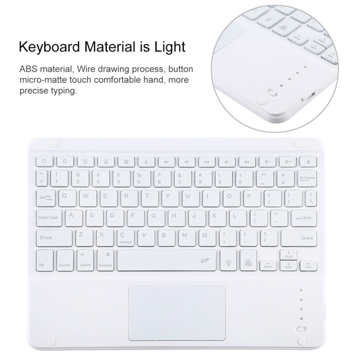 TG-102BCS Teclado blanco Bluetooth desmontable + Funda de cuero de microfibra para tableta para iPad de 10,2 pulgadas / iPad Air (2019), con panel táctil, retroiluminación, ranura para lápiz y soporte