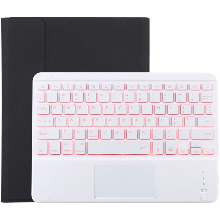 TG-102BCS Teclado blanco Bluetooth desmontable + Funda de cuero de microfibra para tableta para iPad de 10,2 pulgadas / iPad Air (2019), con panel táctil, retroiluminación, ranura para lápiz y soporte