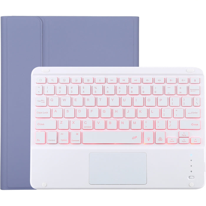 TG-102BCS Teclado blanco Bluetooth desmontable + Funda de cuero de microfibra para tableta para iPad de 10,2 pulgadas / iPad Air (2019), con panel táctil, retroiluminación, ranura para lápiz y soporte