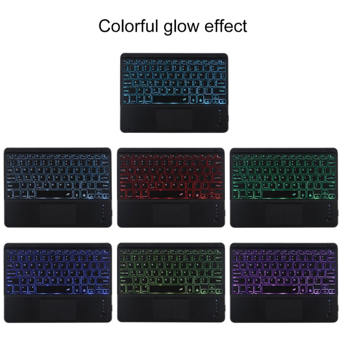 TG-102BCS Teclado negro Bluetooth desmontable + Funda de cuero de microfibra para tableta para iPad de 10,2 pulgadas / iPad Air (2019), con panel táctil, retroiluminación, ranura para bolígrafo y soporte