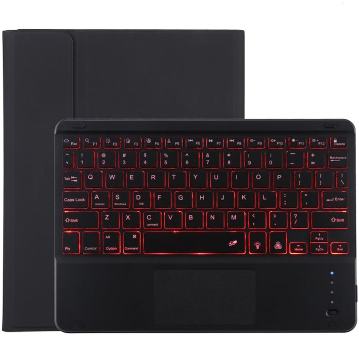 TG-102BCS Teclado negro Bluetooth desmontable + Funda de cuero de microfibra para tableta para iPad de 10,2 pulgadas / iPad Air (2019), con panel táctil, retroiluminación, ranura para bolígrafo y soporte