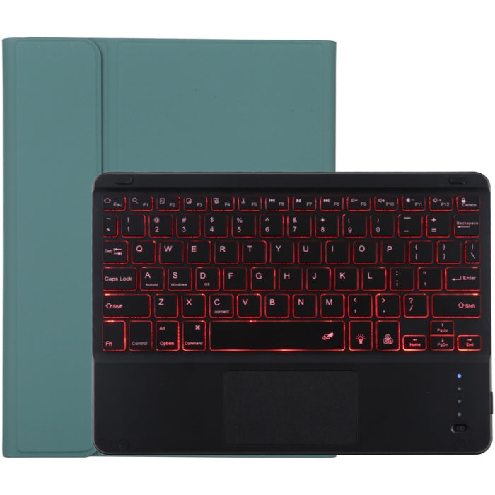 TG-102BCS Teclado negro Bluetooth desmontable + Funda de cuero de microfibra para tableta para iPad de 10,2 pulgadas / iPad Air (2019), con panel táctil, retroiluminación, ranura para bolígrafo y soporte