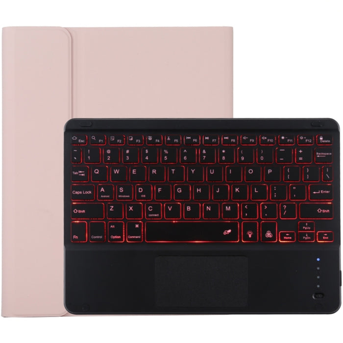 TG-102BCS Teclado negro Bluetooth desmontable + Funda de cuero de microfibra para tableta para iPad de 10,2 pulgadas / iPad Air (2019), con panel táctil, retroiluminación, ranura para bolígrafo y soporte