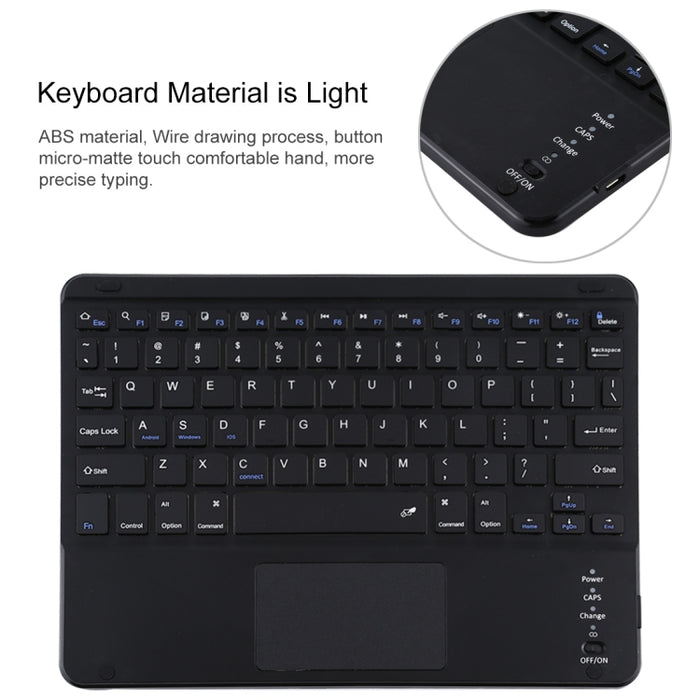 TG-102BC Teclado negro Bluetooth desmontable + Funda de cuero de microfibra para tableta para iPad de 10,2 pulgadas / iPad Air (2019), con panel táctil, ranura para lápiz y soporte