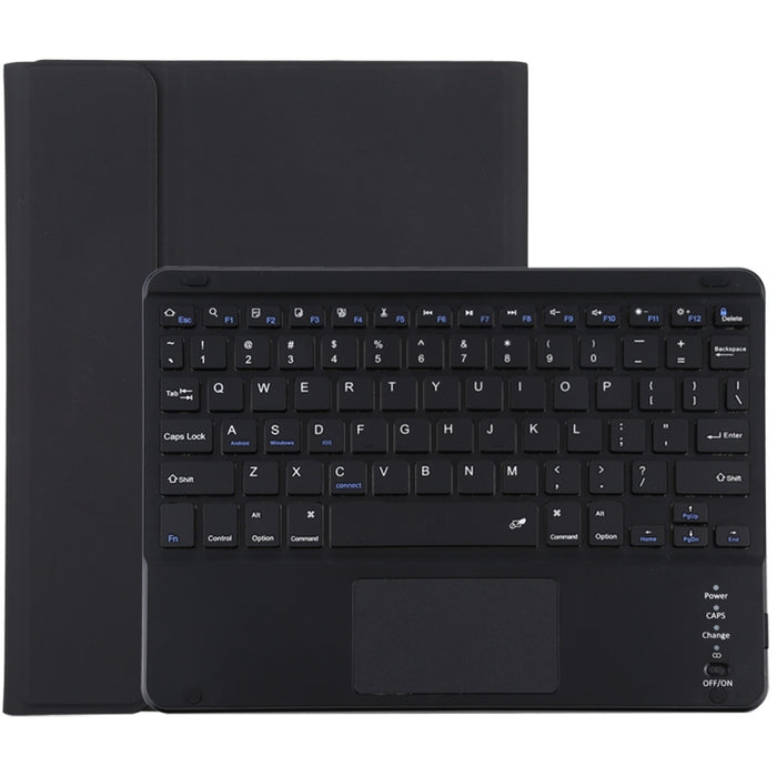 TG-102BC Teclado negro Bluetooth desmontable + Funda de cuero de microfibra para tableta para iPad de 10,2 pulgadas / iPad Air (2019), con panel táctil, ranura para lápiz y soporte