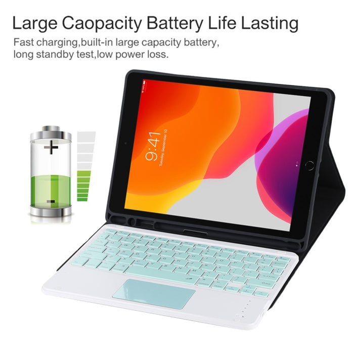 TG-102BC Teclado verde Bluetooth desmontable + Funda de cuero de microfibra para tableta para iPad de 10,2 pulgadas / iPad Air (2019), con panel táctil, ranura para lápiz y soporte