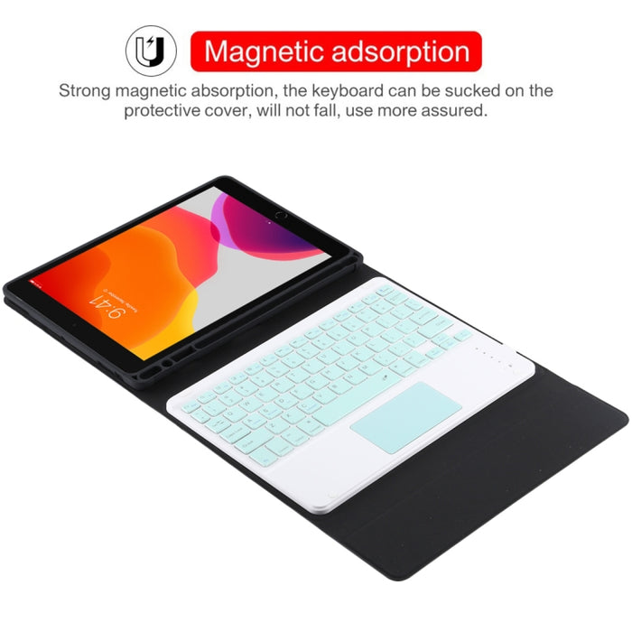 TG-102BC Teclado verde Bluetooth desmontable + Funda de cuero de microfibra para tableta para iPad de 10,2 pulgadas / iPad Air (2019), con panel táctil, ranura para lápiz y soporte