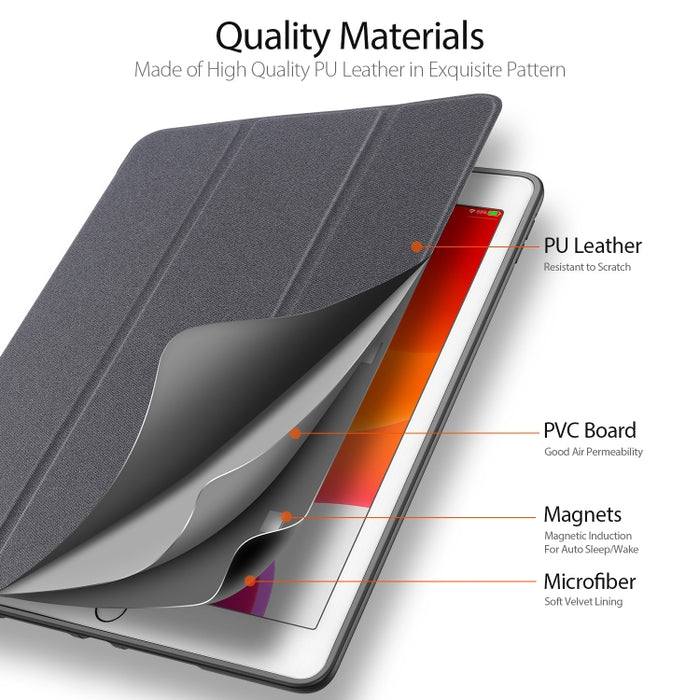 Para iPad 10.2 DUX DUCIS Domo Series Funda de cuero PU magnética con tapa horizontal con soporte plegable triple y ranura para bolígrafo y función de suspensión / activación