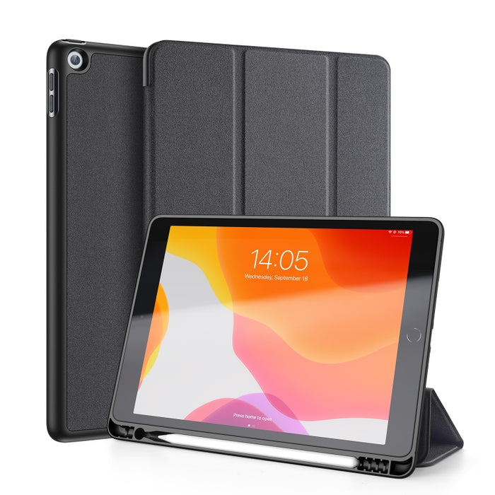 Para iPad 10.2 DUX DUCIS Domo Series Funda de cuero PU magnética con tapa horizontal con soporte plegable triple y ranura para bolígrafo y función de suspensión / activación