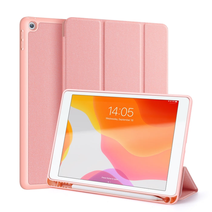 Para iPad 10.2 DUX DUCIS Domo Series Funda de cuero PU magnética con tapa horizontal con soporte plegable triple y ranura para bolígrafo y función de suspensión / activación