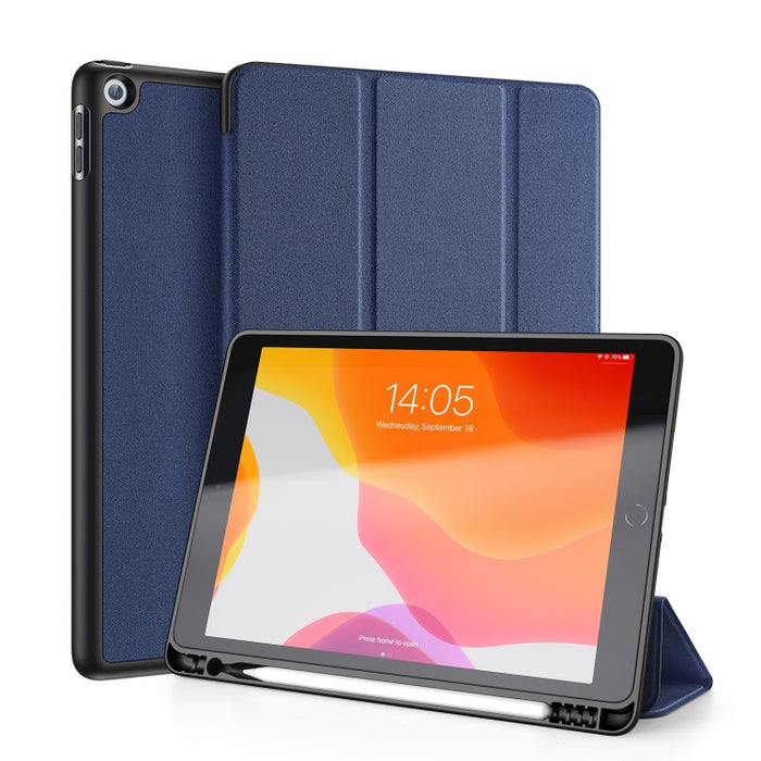 Para iPad 10.2 DUX DUCIS Domo Series Funda de cuero PU magnética con tapa horizontal con soporte plegable triple y ranura para bolígrafo y función de suspensión / activación