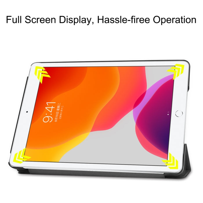 Para iPad 10.2 Custer Texture Funda de cuero PU inteligente con tapa horizontal con función de suspensión / activación y soporte plegable triple