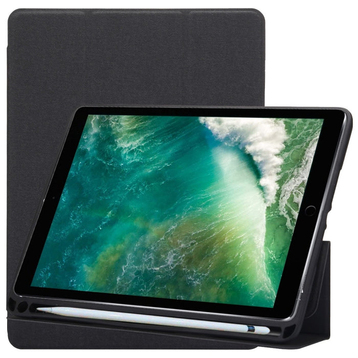 Funda de cuero con tapa horizontal con patrón de textura de tela para iPad Pro de 10,5 pulgadas, con soporte plegable triple y ranuras para bolígrafos