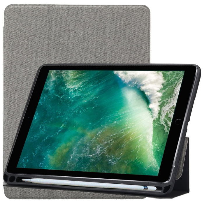 Funda de cuero con tapa horizontal con patrón de textura de tela para iPad Pro de 10,5 pulgadas, con soporte plegable triple y ranuras para bolígrafos