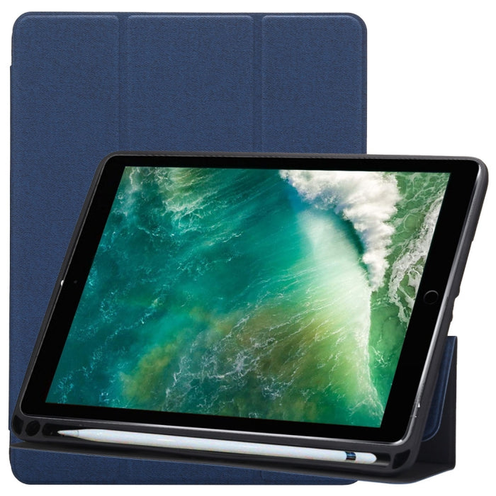 Funda de cuero con tapa horizontal con patrón de textura de tela para iPad Pro de 10,5 pulgadas, con soporte plegable triple y ranuras para bolígrafos