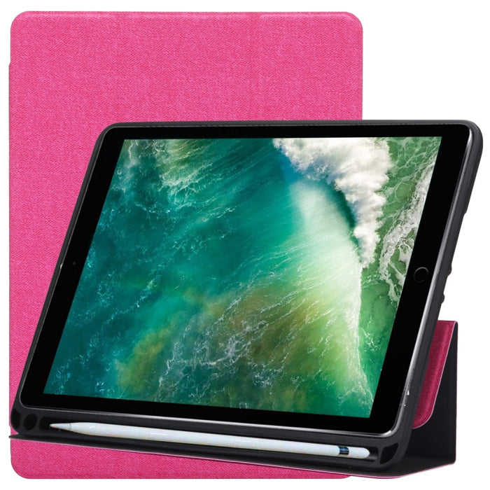 Funda de cuero con tapa horizontal con patrón de textura de tela para iPad Pro de 10,5 pulgadas, con soporte plegable triple y ranuras para bolígrafos