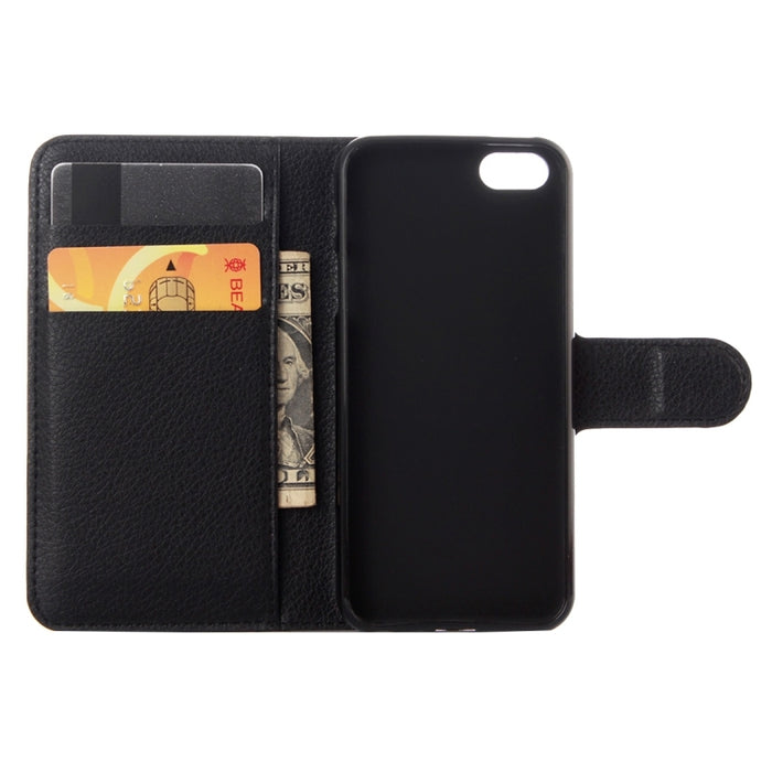 Para iPhone 5 y 5s y SE Funda de cuero con tapa horizontal con textura Litchi con soporte, ranuras para tarjetas y billetera