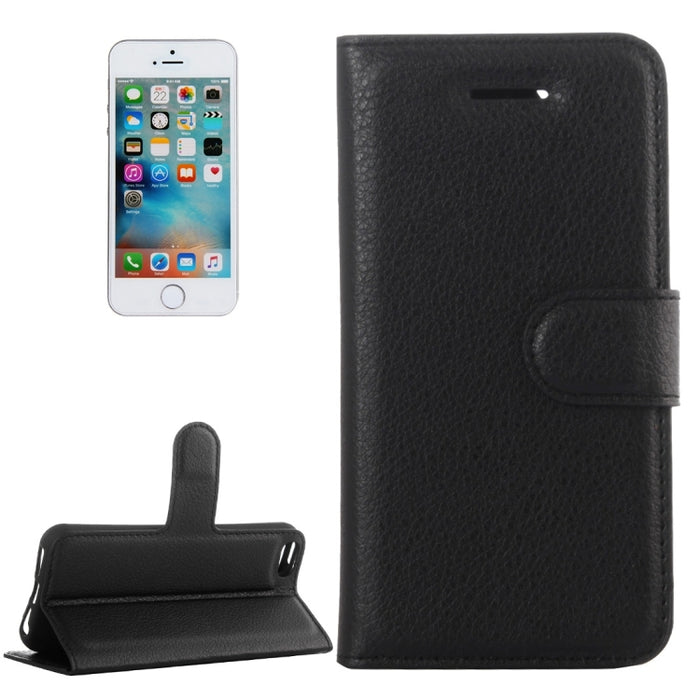 Para iPhone 5 y 5s y SE Funda de cuero con tapa horizontal con textura Litchi con soporte, ranuras para tarjetas y billetera