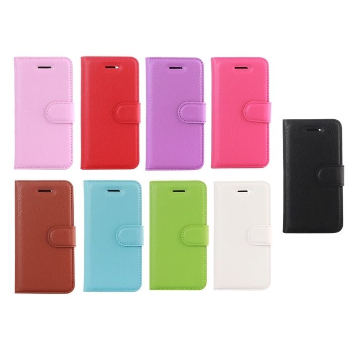 Para iPhone 5 y 5s y SE Funda de cuero con tapa horizontal con textura Litchi con soporte, ranuras para tarjetas y billetera