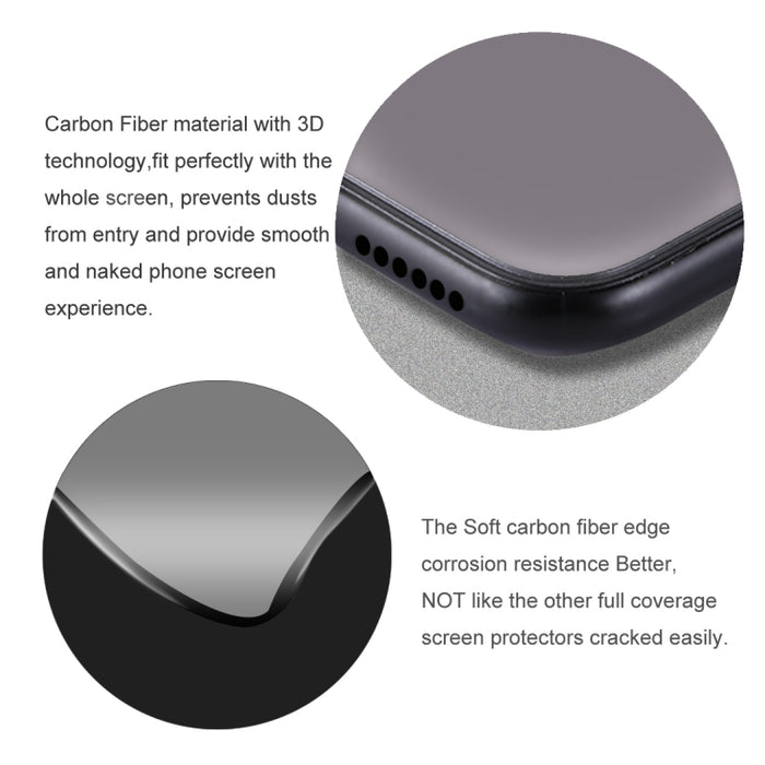 Para iPhone X 0,26 mm 9H Dureza superficial 3D Pantalla completa a prueba de explosiones Fibra de carbono Bordes suaves Película de pantalla de vidrio templado