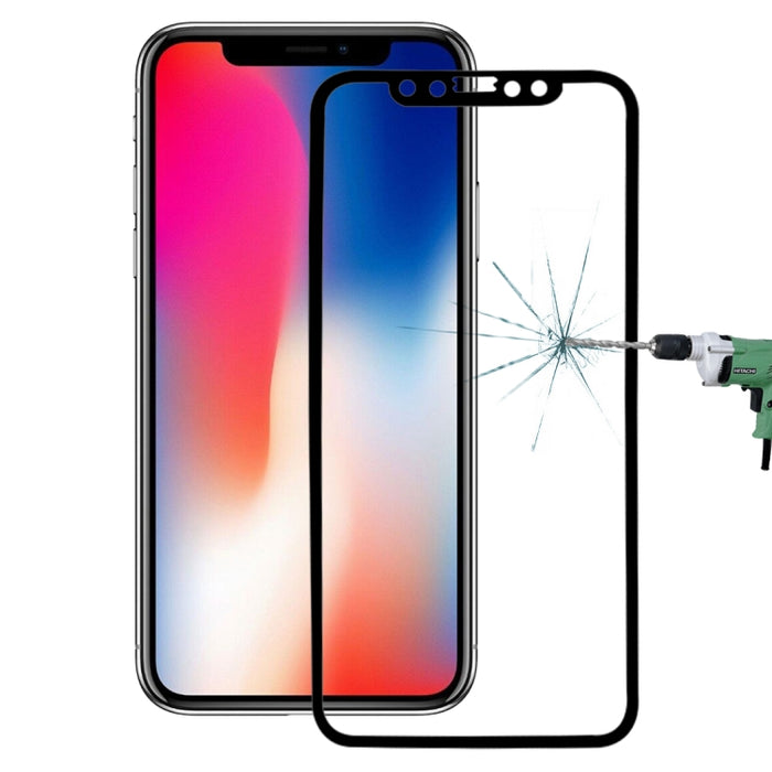 Para iPhone X 0,26 mm 9H Dureza superficial 3D Pantalla completa a prueba de explosiones Fibra de carbono Bordes suaves Película de pantalla de vidrio templado