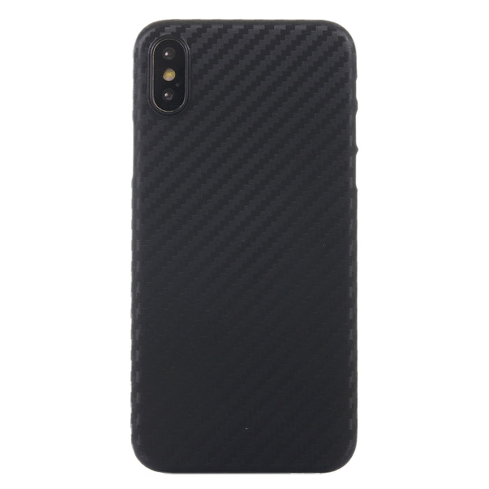 Para iPhone X / XS Funda protectora trasera de PP con textura de fibra de carbono