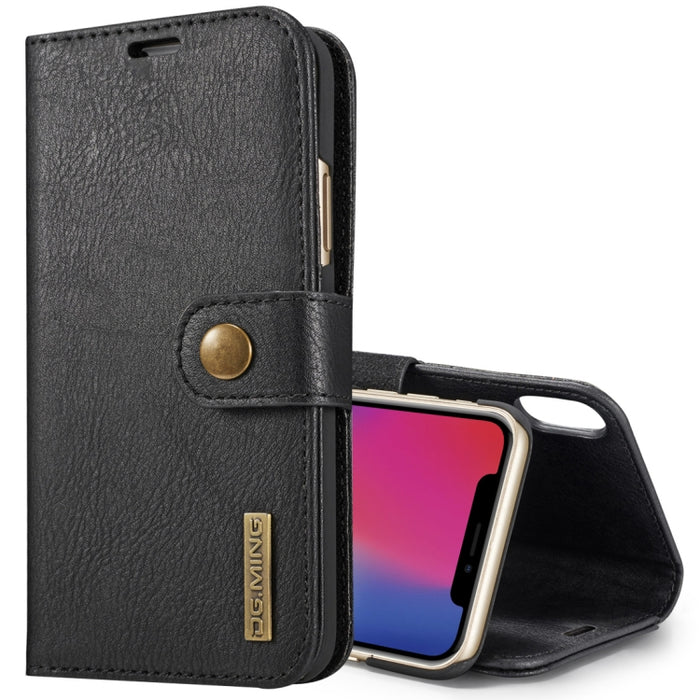 Para iPhone X / XS DG.MING Crazy Horse Texture Funda protectora magnética desmontable con tapa horizontal con soporte, ranuras para tarjetas y billetera