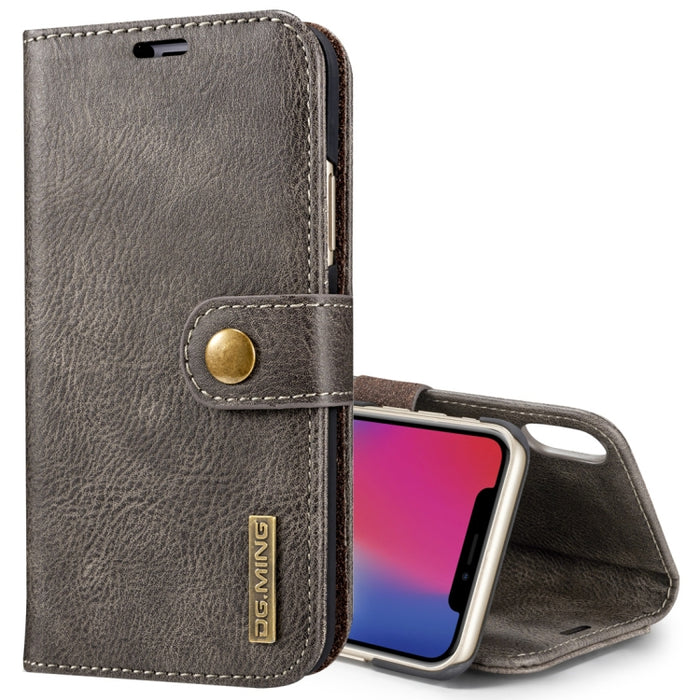 Para iPhone X / XS DG.MING Crazy Horse Texture Funda protectora magnética desmontable con tapa horizontal con soporte, ranuras para tarjetas y billetera
