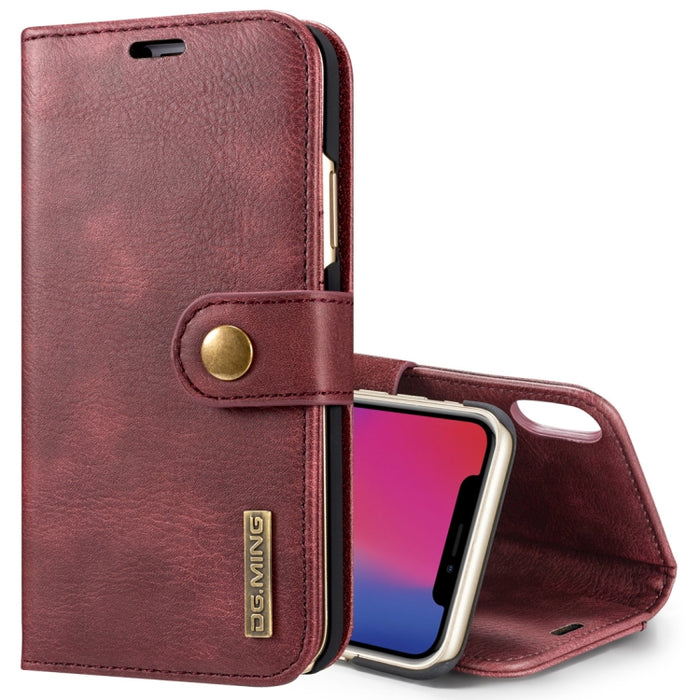 Para iPhone X / XS DG.MING Crazy Horse Texture Funda protectora magnética desmontable con tapa horizontal con soporte, ranuras para tarjetas y billetera