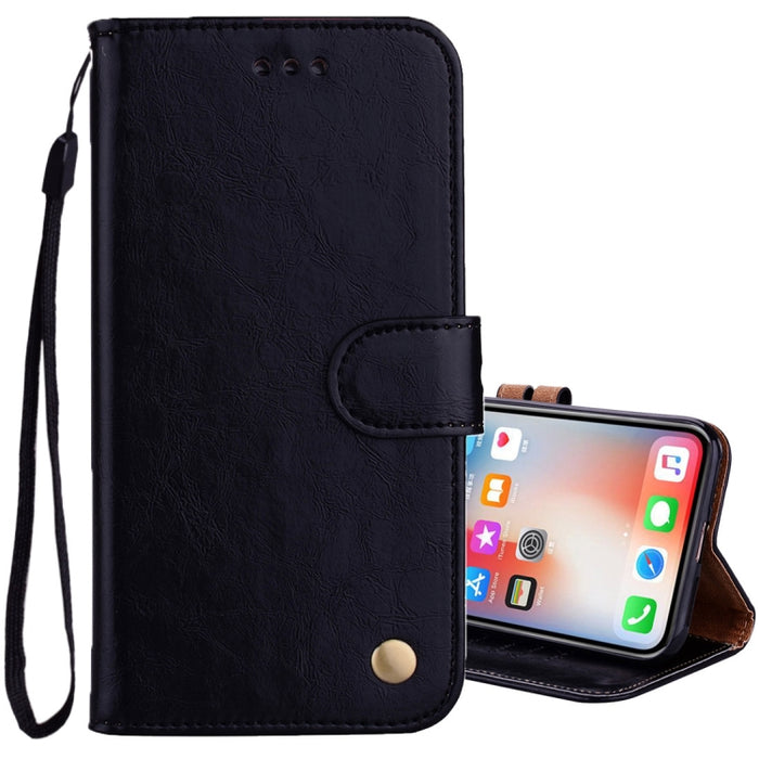 Para iPhone X / XS Funda de cuero con tapa horizontal con textura de cera de aceite de estilo empresarial con soporte, ranuras para tarjetas y billetera