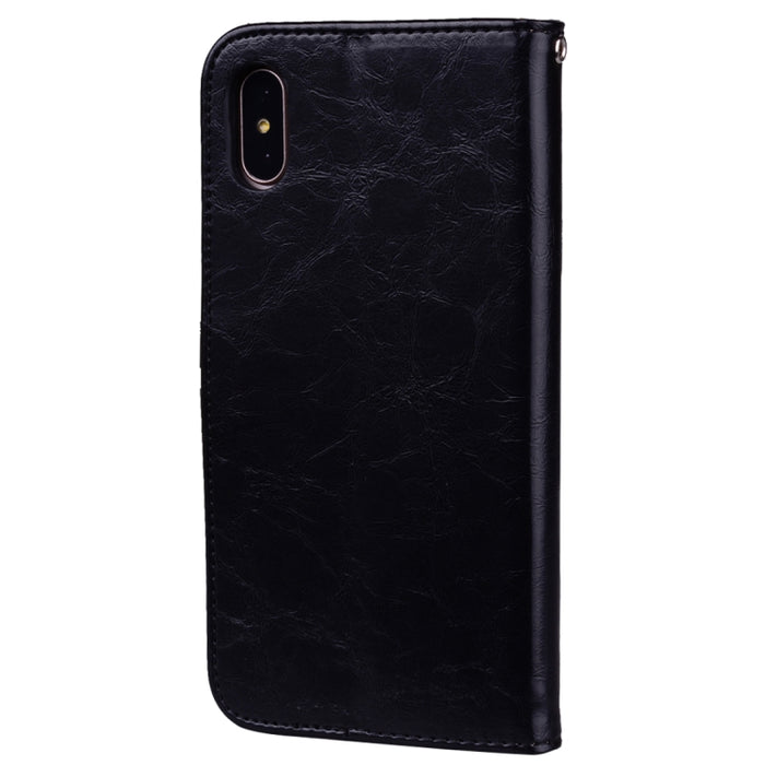 Para iPhone X / XS Funda de cuero con tapa horizontal con textura de cera de aceite de estilo empresarial con soporte, ranuras para tarjetas y billetera