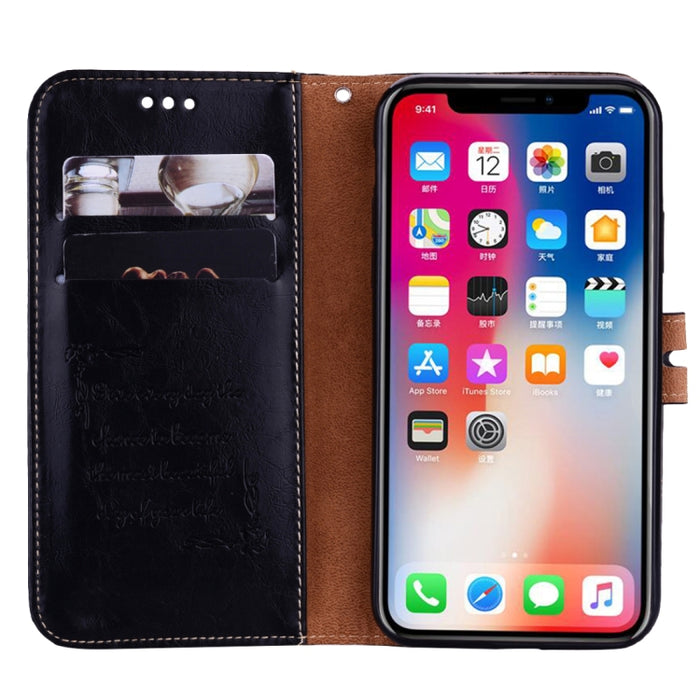 Para iPhone X / XS Funda de cuero con tapa horizontal con textura de cera de aceite de estilo empresarial con soporte, ranuras para tarjetas y billetera