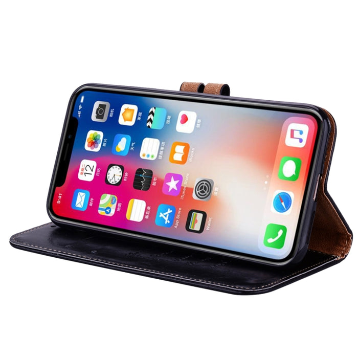 Para iPhone X / XS Funda de cuero con tapa horizontal con textura de cera de aceite de estilo empresarial con soporte, ranuras para tarjetas y billetera