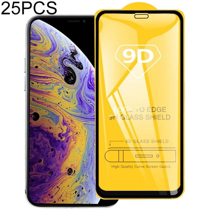 Para iPhone 11 Pro / XS / X 25 piezas 9H 9D Protector de pantalla de vidrio templado de pantalla completa