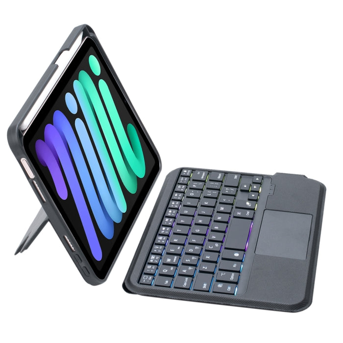 T06-AS para iPad mini6 Funda de cuero con teclado Bluetooth tipo dividido con retroiluminación táctil