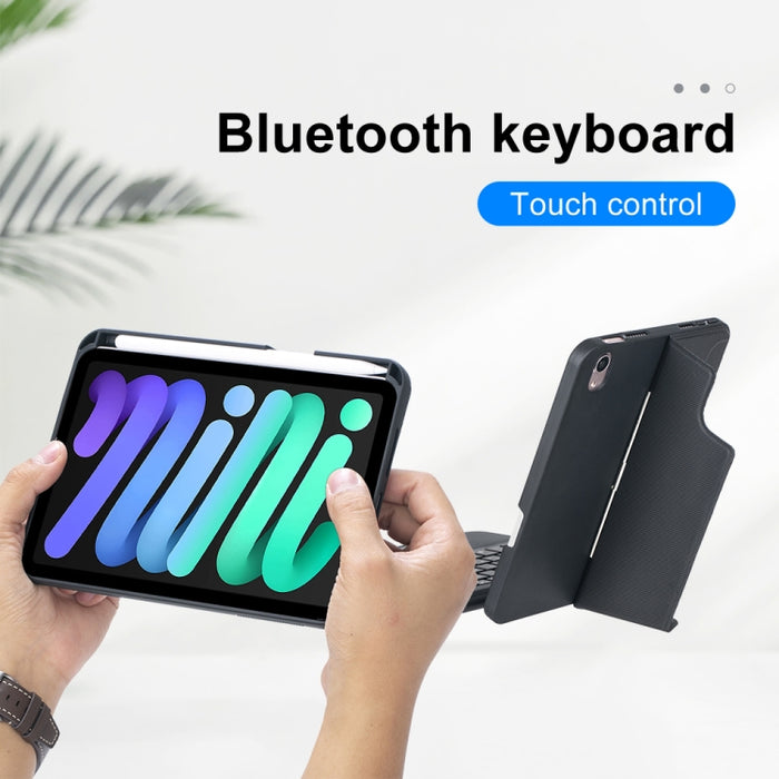 T06-AS para iPad mini6 Funda de cuero con teclado Bluetooth tipo dividido con retroiluminación táctil