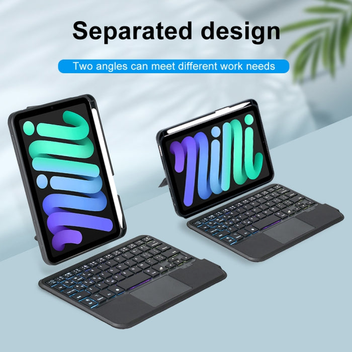 T06-AS para iPad mini6 Funda de cuero con teclado Bluetooth tipo dividido con retroiluminación táctil