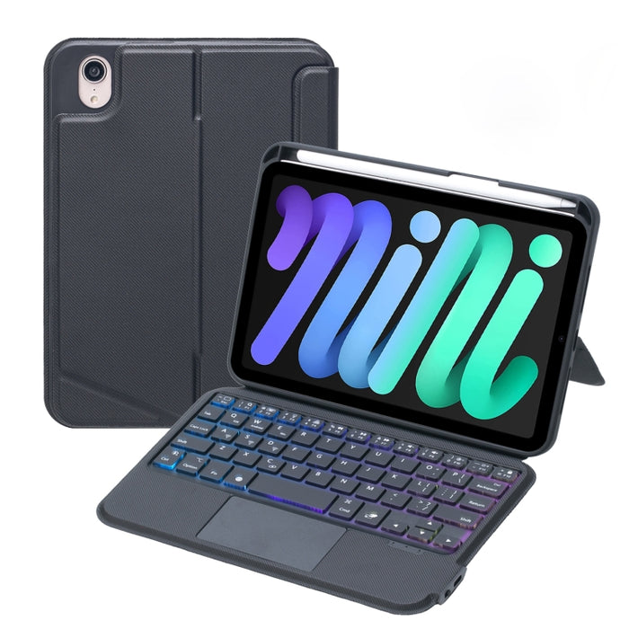 T06-AS para iPad mini6 Funda de cuero con teclado Bluetooth tipo dividido con retroiluminación táctil